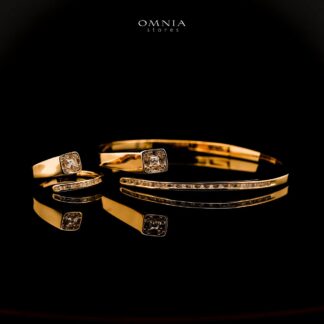 Omnia Fawziya Golden Bangle & Ring With Rhodium Plated In High Quality Zircon Stone