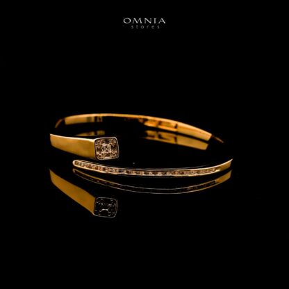 Omnia Fawziya Golden Bangle & Ring With Rhodium Plated In High Quality Zircon Stone - Image 2