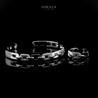 Omnia Gharam Silver Bangle & Ring With Rhodium Plated In High Quality Zircon Stone