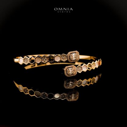 Omnia Laythaa Golden Bangle & Ring With Rhodium Plated In High Quality Zircon Stone - Image 2