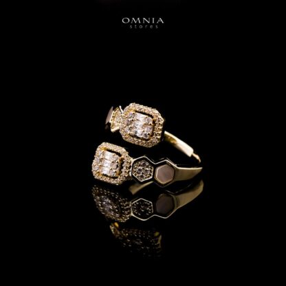 Omnia Laythaa Golden Bangle & Ring With Rhodium Plated In High Quality Zircon Stone - Image 3