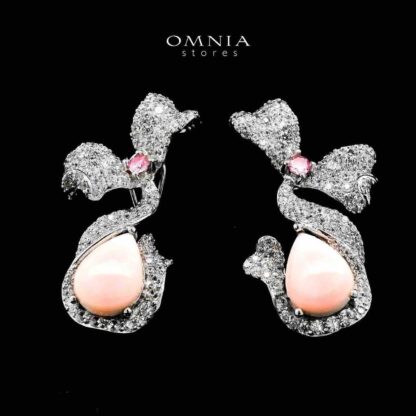 Omnia Nouran Pink Earrings in 925 Silver with High-Quality Simulated Diamonds and Coral Stone Detail - Image 2