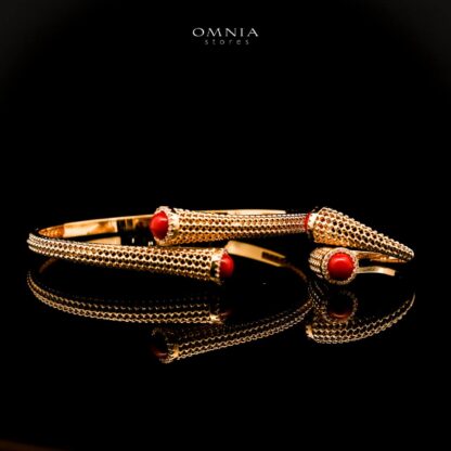 Omnia Meher Golden Bangle & Ring With Rhodium Plated In High Quality Zircon Stone