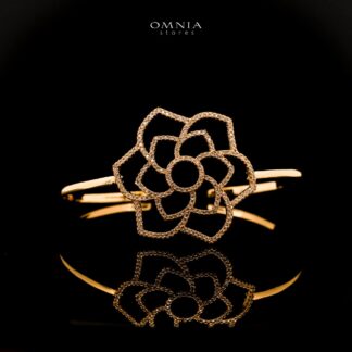 Omnia Qamarina Golden Flower Design Bangle With Rhodium Plated In High Quality Zircon Stone