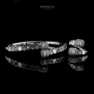 Omnia Laythaa Silver Bangle & Ring With Rhodium Plated In High Quality Zircon Stone