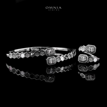 Omnia Laythaa Silver Bangle & Ring With Rhodium Plated In High Quality Zircon Stone