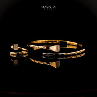 Omnia Zohal Golden Bangle & Ring With Rhodium Plated In High Quality Zircon Stone