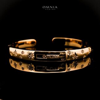 Omnia Ezdihar Golden Bangle With Rhodium Plated In High Quality Zircon Stone
