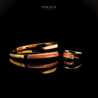 Omnia Iqlim Golden Bangle and Ring With Rhodium Plated In High Quality Zircon Stone