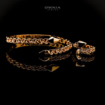 Omnia Khatira Golden Bangle and Ring With Rhodium Plated In High Quality Zircon Stone