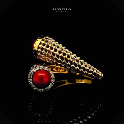 Omnia Lamisah Golden Red Necklace, Earring and Rings With Rhodium Plated In High Quality Zircon Stone - Image 4