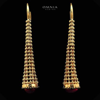 Omnia Lamisah Golden Red Necklace, Earring and Rings With Rhodium Plated In High Quality Zircon Stone - Image 3