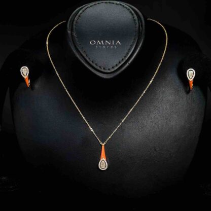 Omnia Manar Golden Red Necklace and Earrings With Rhodium Plated In High Quality Zircon Stone - Image 2