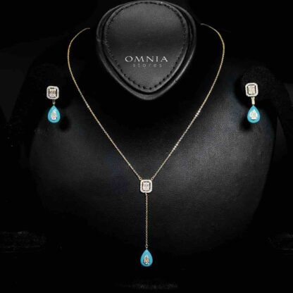 Omnia Najida Golden Blue Necklace and Earrings With Rhodium Plated In High Quality Zircon Stone - Image 2