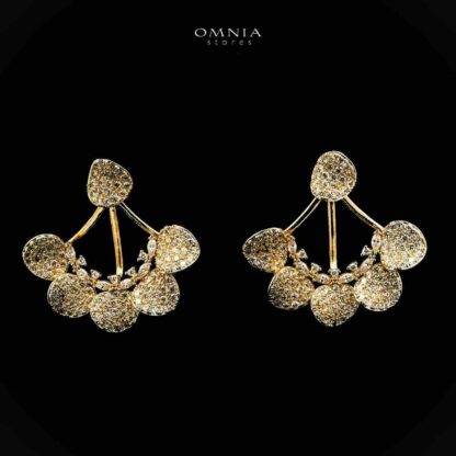 Omnia Qindeel Golden Floral Earrings With Rhodium Plated In High Quality Zircon Stone - Image 2