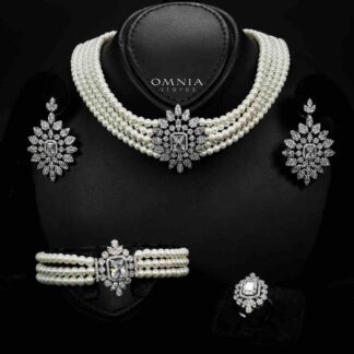 Omnia Tulin Pearl Bridal Full set With Rhodium Plated In High Quality Zircon Stone