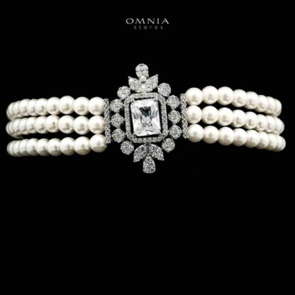 Omnia Tulin Pearl Bridal Full set With Rhodium Plated In High Quality Zircon Stone - Image 4