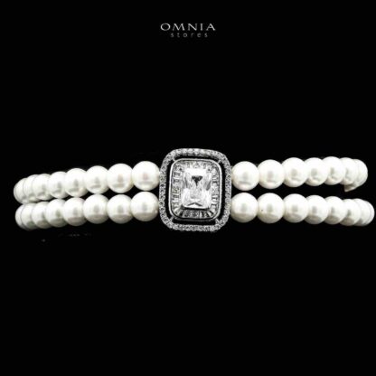 Omnia Wahida Pearl Bridal Full set With Rhodium Plated In High Quality Zircon Stone - Image 3