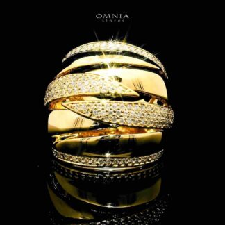 Omnia Qudra 18k Gold Plated Ring With Rhodium Plated In High Quality Zircon Stone
