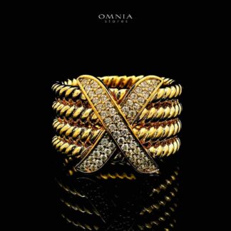 Omnia Baraka 18k Gold Plated Ring With Rhodium Plated In High Quality Zircon Stone