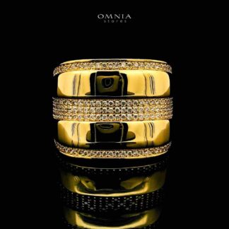 Omnia Chaza 18k Gold Plated Ring With Rhodium Plated In High Quality Zircon Stone