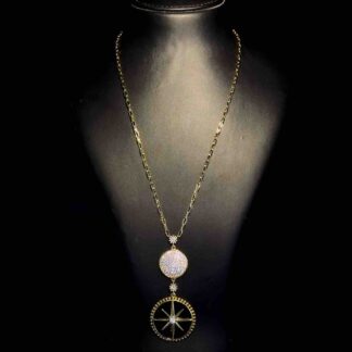 Omnia Falak Necklace in Black Agate Stone in High Quality Zircon Stone in Rhodium Plated