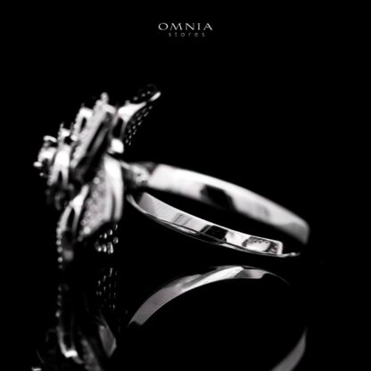 Omnia Solara Rose Design Silver Ring 925 Silver in GRA Certified High Quality White Moissanite Stone - Image 3