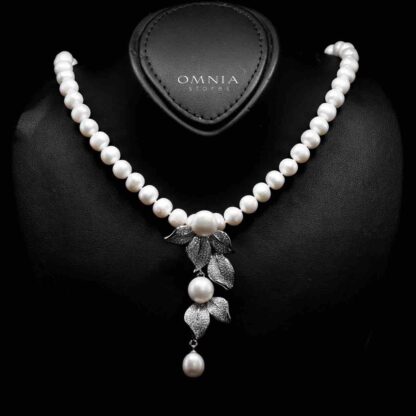 Omnia Precious Fresh Real Water Pearl Necklace and Earrings Set 925 Silver In High Quality Simulated diamonds - Image 2