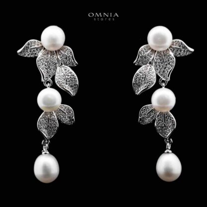 Omnia Precious Fresh Real Water Pearl Necklace and Earrings Set 925 Silver In High Quality Simulated diamonds - Image 3