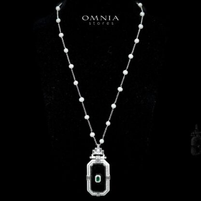 Omnia Parvaneh Fresh Real Water Pearl Long Chain Necklace & Drop Pearl Earrings in 925 Silver with High-Quality Simulated Diamonds - Image 4