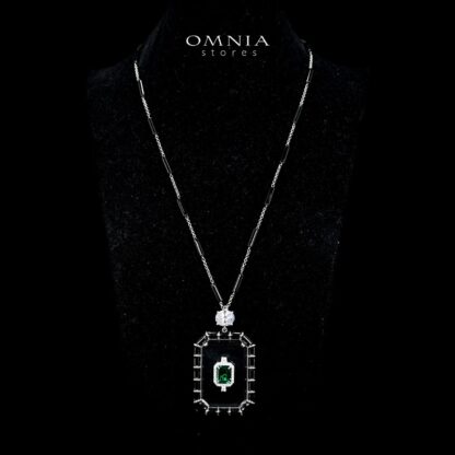 Omnia Parvin Black Long Chain Necklace & Drop Pearl Earrings in 925 Silver with High-Quality Simulated Diamonds - Image 2