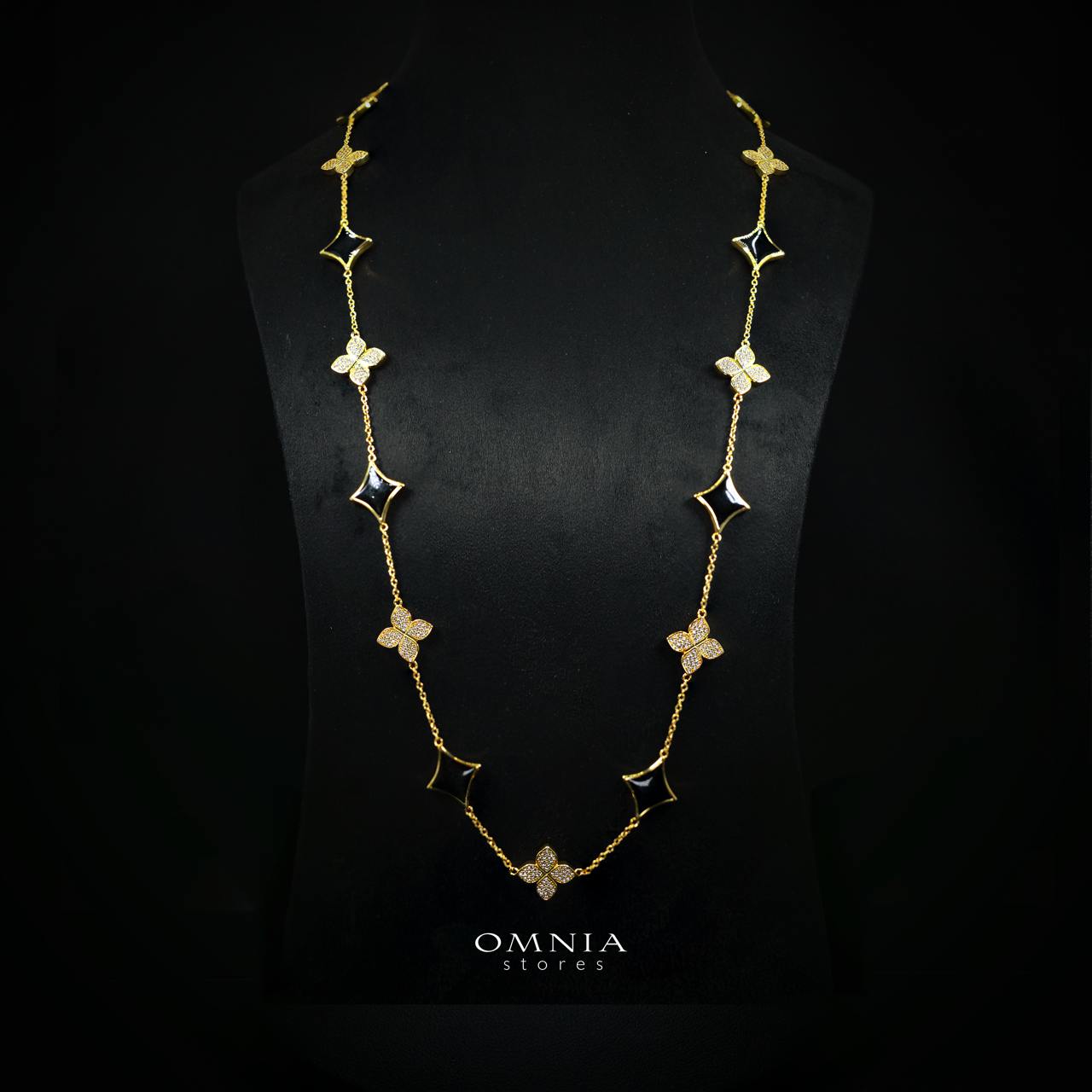 Omnia Golden Clove Black Long Chain Full Set with High-Quality Simulated Diamonds 18k Gold Plated 100cm - Image 2