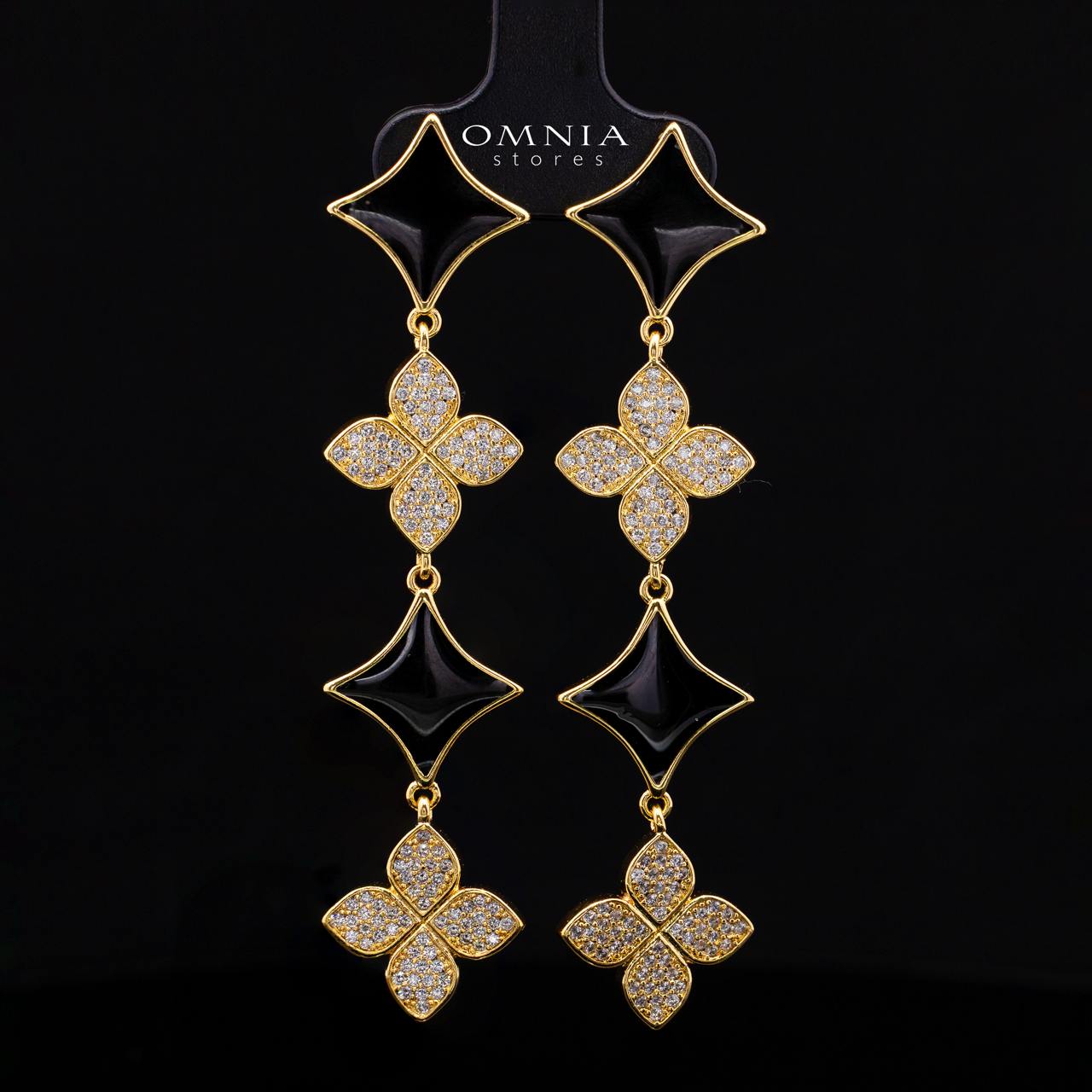 Omnia Golden Clove Black Long Chain Full Set with High-Quality Simulated Diamonds 18k Gold Plated 100cm - Image 4