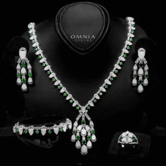 Omnia Salma White and Green Full Set with High-Quality Simulated Diamonds Rhodium Plated (18cm only available in KSA)