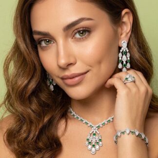Omnia Salma White and Green Full Set with High-Quality Simulated Diamonds Rhodium Plated (18cm only available in KSA)