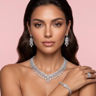 Shimaa White Bridal Jewelry Set Premium Rhodium-Plated High-Quality Zircon Stones