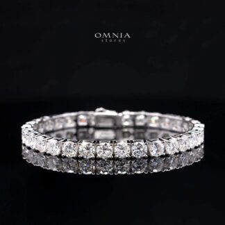 Auraya Moissanite with GRA Certificate – 5mm Round Cut, Rhodium-Plated 925 Sterling Silver Tennis Bracelet
