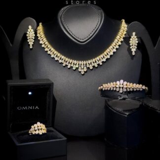 Omnia Elaf Golden Bridal Full Set in High Quality Zircon Stone in Rhodium Plated