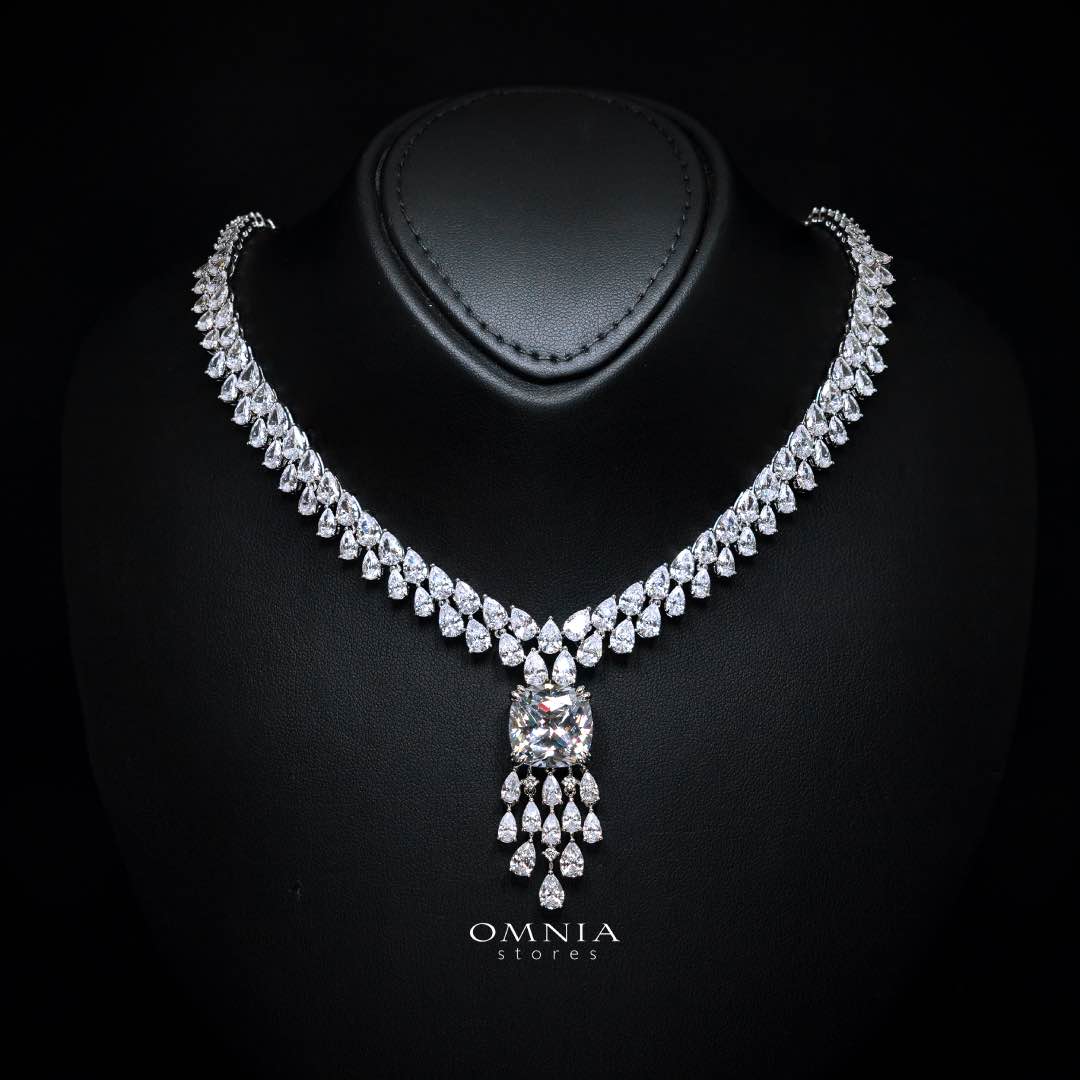 Omnia Nazaha Bridal Full Set in Rhodium Plated with High Quality White Zircon Stones - Image 2