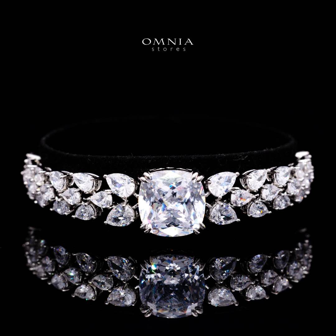 Omnia Nazaha Bridal Full Set in Rhodium Plated with High Quality White Zircon Stones - Image 4