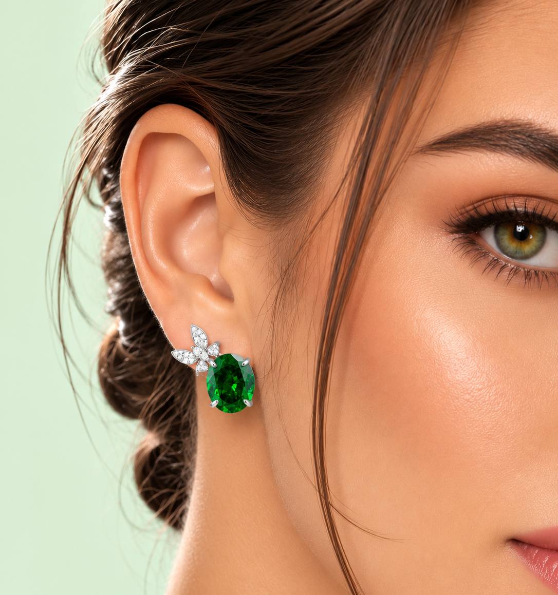 Omnia Maysun Earrings In 925 Silver High Quality Green Simulated Diamonds - Image 3