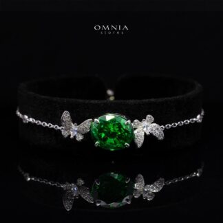 Omnia Maysun Bracelet In 925 Silver High Quality Green Simulated Diamonds