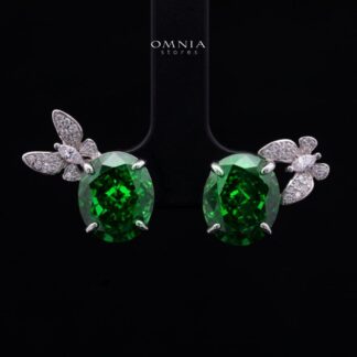Omnia Maysun Earrings In 925 Silver High Quality Green Simulated Diamonds