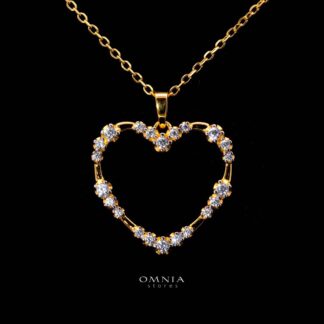 Omnia Bashair Golden Heart Necklace in 925 Silver with High-Quality White Simulated Diamonds