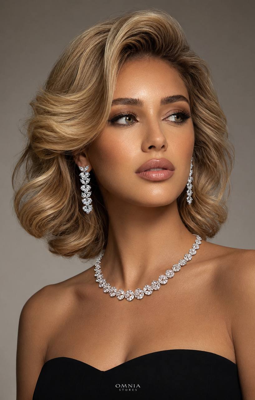 Omnia Karolina Silver Necklace 925 Silver in High Quality White Simulated Diamonds