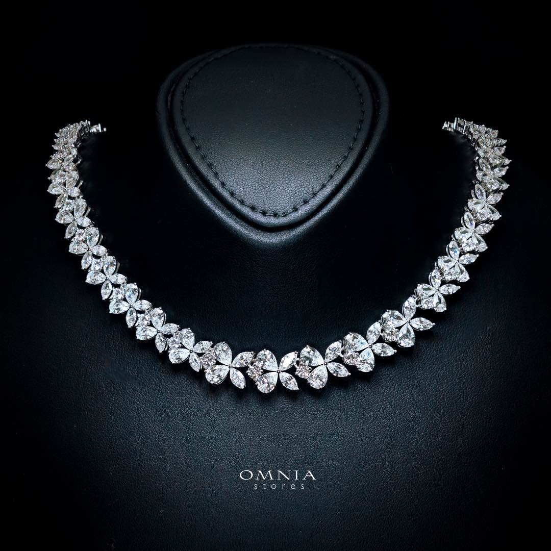Omnia Karolina Silver Necklace 925 Silver in High Quality White Simulated Diamonds - Image 2