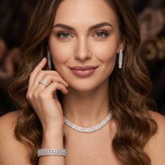 Omnia Manahil White Luxury Bridal Full Set in High Quality Zircon Stone Rhodium Plated