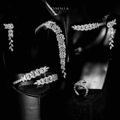 Omnia Tarfa Choker Bridal Full Set Accessories in High Quality Zircon Stone in Rhodium Plated