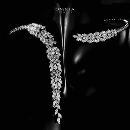 Omnia Tarfa Choker Bridal Full Set Accessories in High Quality Zircon Stone in Rhodium Plated - Image 2
