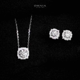 Omnia Kalila Pendant Necklace and Earrings Set 925 Silver in GRA Certified High Quality White Moissanite Stones